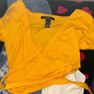 Forever 21 Mustard Wrap Blouse